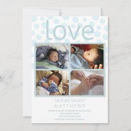 Kärlek Blue Polka Dot 4 Photo Baby Adoption Meddelande