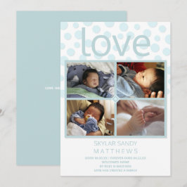 Kärlek Blue Polka Dot 4 Photo Baby Adoption Meddelande