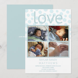 Kärlek Blue Polka Dot 4 Photo Baby Adoption Meddelande