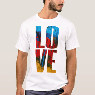 Kärlek Blue Red Gult Black Trendig Abstrakt Art T Shirt
