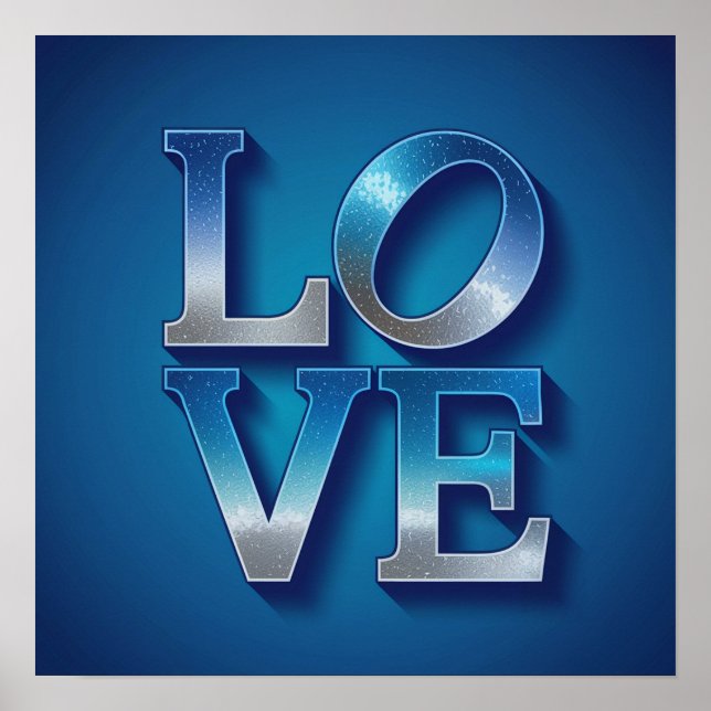 KÄRLEK Blue Silver Square Poster (Framsidan)
