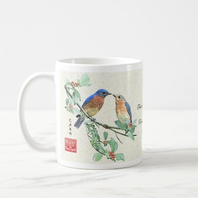 "Kärlek" Bluebirds_Mug Kaffemugg (Vänster)