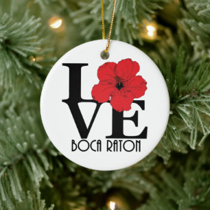 KÄRLEK Boca Raton Red Hibiscus Julgransprydnad Keramik