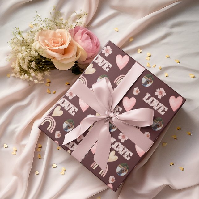 Kärlek Boho Regnbåge Foto Inpackningspapper Presentpapper (Celebrate your love with this personalized photo boho watercolor rainbow wrapping paper! )
