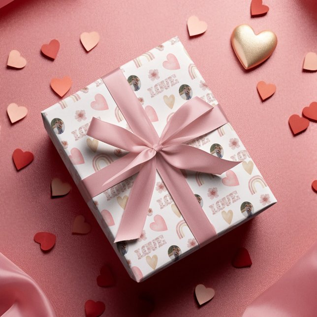 Kärlek Boho Regnbåge Foto Inpackningspapper Presentpapper (Celebrate your love with this personalized boho watercolor rainbow photo wrapping paper! )