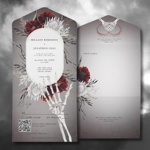 Kärlek & Bones Spooky Red Blommigt Bröllop QR-kod
