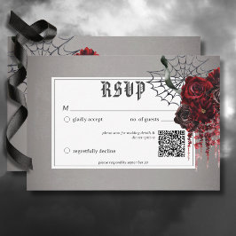 Kärlek & Bones Spooky Red Blommigt Bröllop QR-kod OSA Kort