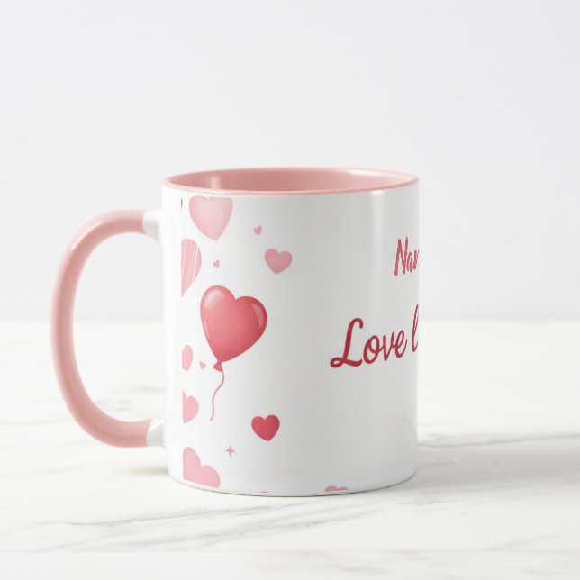 Kärlek bor här - Rosa och röda hjärtan  Mugg (Vänster)