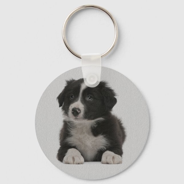 Kärlek Border Collie Valp Blå Hund Nyckelring (Framsida)