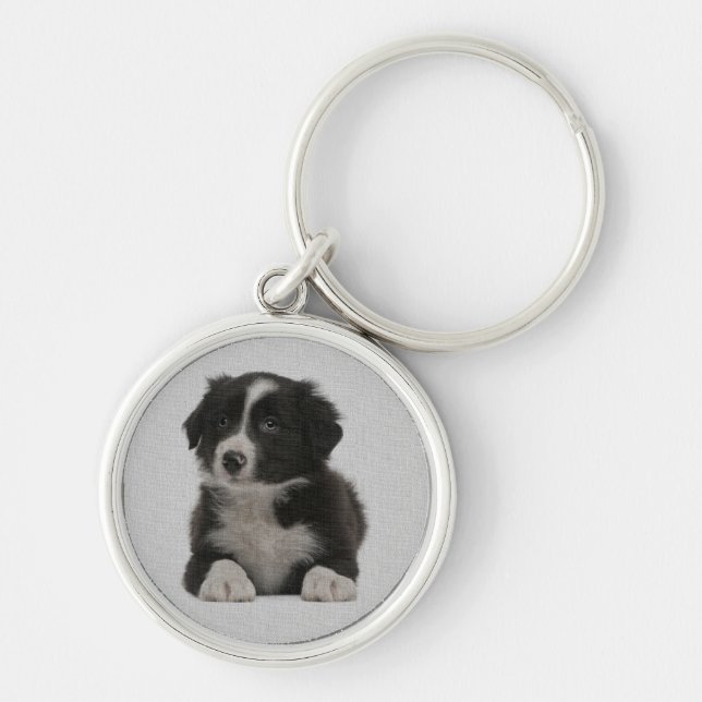 Kärlek Border Collie Valp Blå Hund Nyckelring (Framsidan)