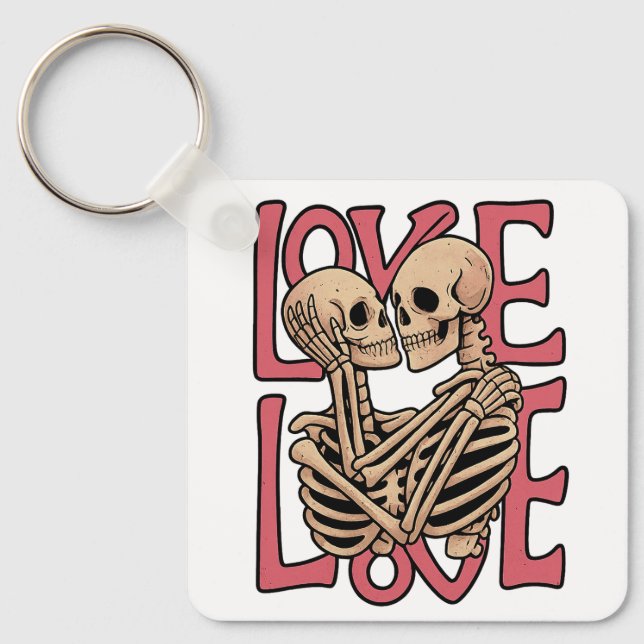 Kärlek bortom tiden - Skeleton Embrace Art Nyckelring (Framsida)