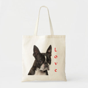 Kärlek Boston Terrier Puppy Hund Canvas Beach Tote Tygkasse