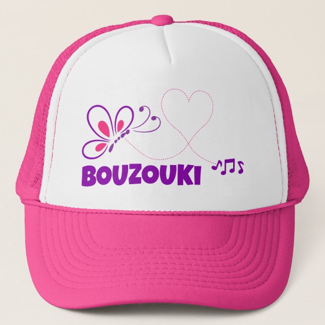 Kärlek Bouzouki Rosa Lila Fjäril Hjarta Keps (Framsida)
