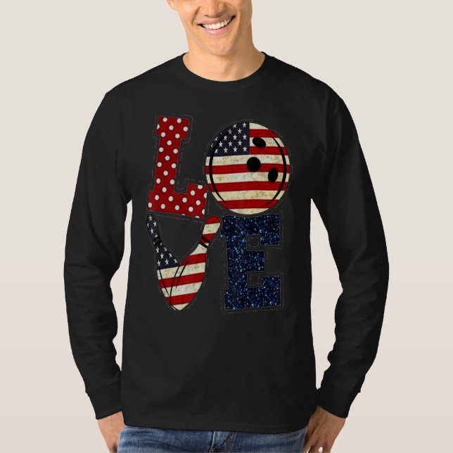 Kärlek Bowling Player American Flagga T Shirt (Framsida)