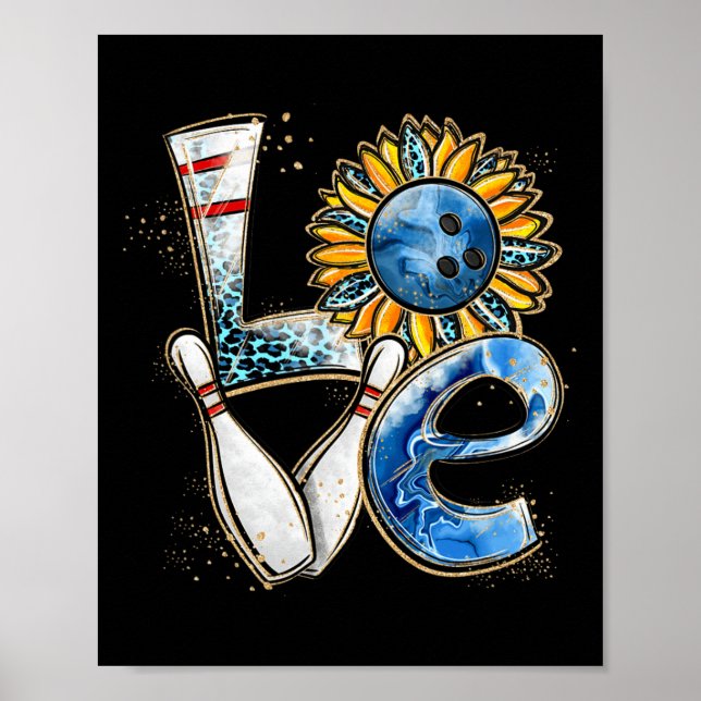 Kärlek Bowling Retro Leopard Solros Valentine D Poster (Framsidan)