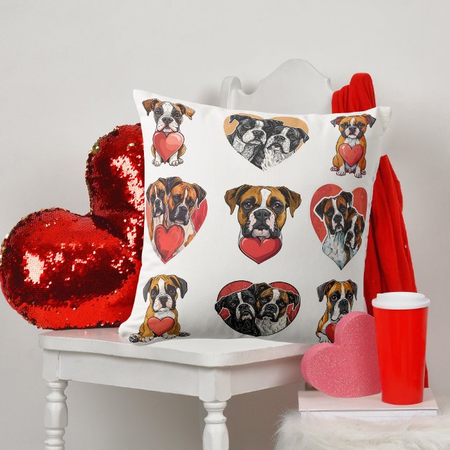 Kärlek Boxer Hund med hjärtvattenfärg Kudde (Love Boxer Dog with Heart Watercolor Throw Pillow)