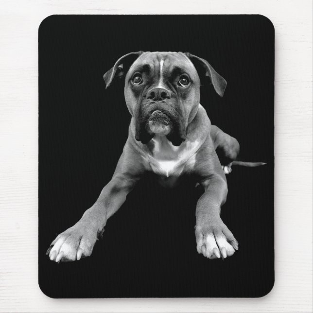 Kärlek Boxer Puppy Hund Black Mousepad Musmatta (Framsidan)