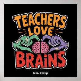Kärlek Brains Zombie Händer Heart Halloween Poster