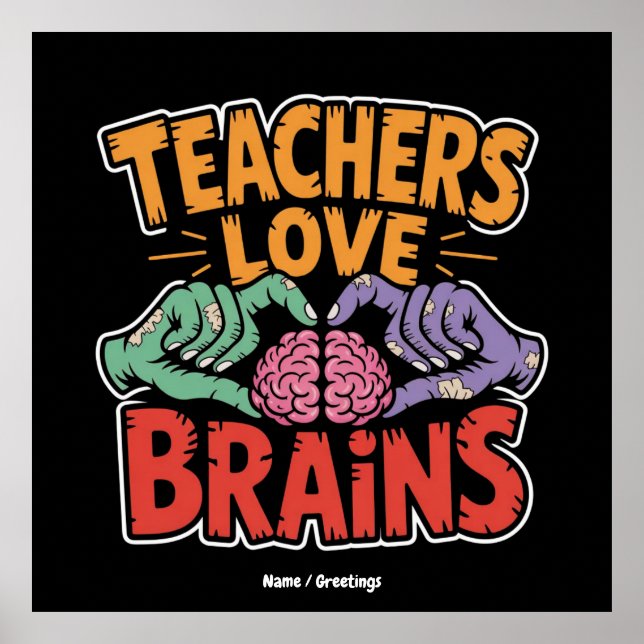 Kärlek Brains Zombie Händer Heart Halloween Poster (Framsidan)