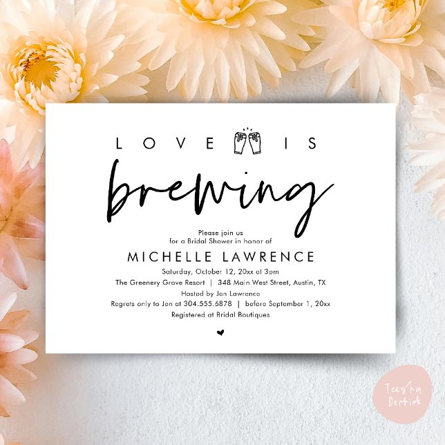 Kärlek breder ut sig, underbar Möhippa Beer Party Inbjudningar (Love is brewing, Gorgeous Bridal Shower Beer Party modern Invitation card pdf in black white)