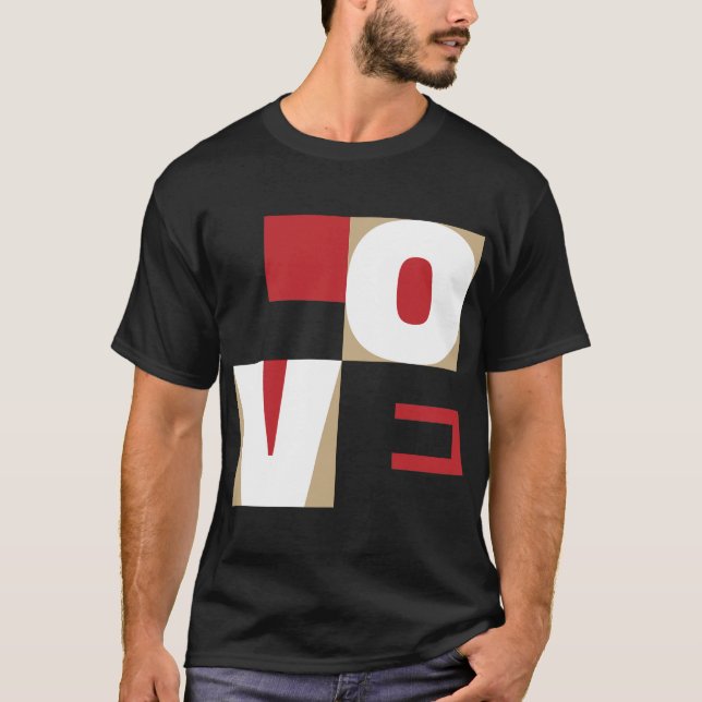 Kärlek Brev Art Contemporary Red Black Guld Design T Shirt (Framsida)