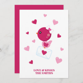 Kärlek Brev Bird Rosa Hearts Valentines Anpassning Julkort