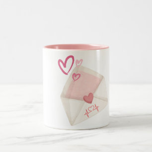 Kärlek Brev Mugg - Romantiskt kuvert och Rosa Hear