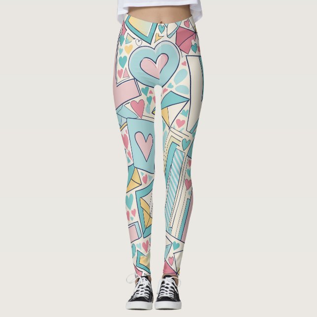 Kärlek Brev Pastel Anpassningsbar Mönster Leggings (Framsida)
