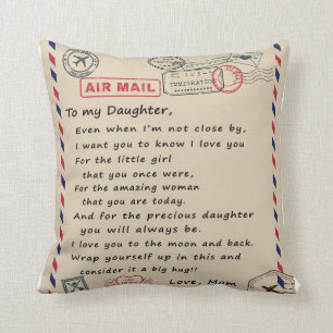 Kärlek Brev till min dotter från Mamma födelsed Kudde