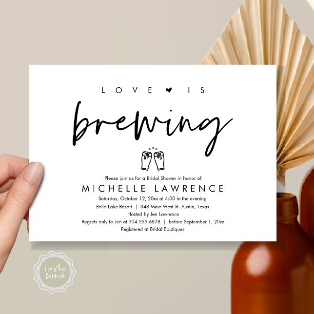 Kärlek brinner, Avslappnad Beer Party Möhippa Inbjudningar (Love is brewing, Modern Casual Romantic Beer Party Bridal Shower Invitation Card, PDF, White Black)