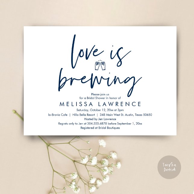 Kärlek brinner, Beer Party Möhippa, flottan Inbjudningar (Love is brewing, Beer Party Bridal Shower Invitation Card, PDF, in Navy Blue)