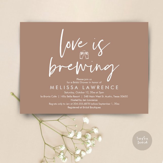 Kärlek brinner, Beer Party Möhippa Inbjudningar (Love is brewing, Beer Party Bridal Shower Invitation Card, PDF, in Warm Taupe)