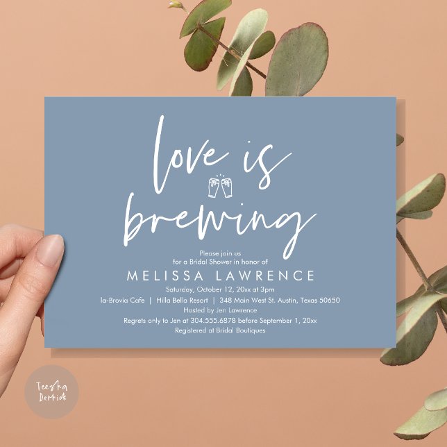 Kärlek brinner, Beer Party Möhippa Inbjudningar (Love is brewing, Beer Party Bridal Shower Invitation Card, PDF, in Dusty Blue)