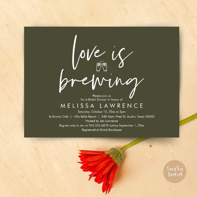 Kärlek brinner, Beer Party Möhippa Inbjudningar (Love is brewing, Beer Party Bridal Shower Invitation Card, PDF, in Olive Green)