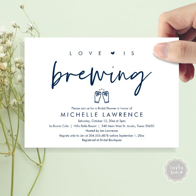 Kärlek brinner, Beer Party Möhippa Inbjudningar (Love is Brewing, Bridal Shower Invitation Card, PDF, Beer Brew Party Celebration, Classy Navy Blue)