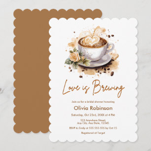 Kärlek brinner Blommigt Brown Coffee Möhippa Inbjudningar