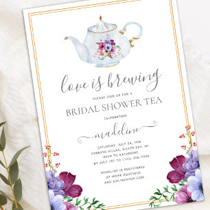 Kärlek brinner Blommigt Möhippa Tea Party Inbjudningar