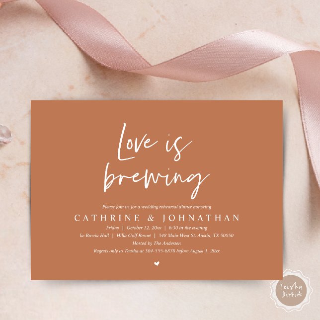 Kärlek brinner, Bröllop Rehearsal Dinner Invati Inbjudningar (Love is Brewing, Wedding Rehearsal Invitation Card, pdf, Beer Wine Party, in Copper Brown)