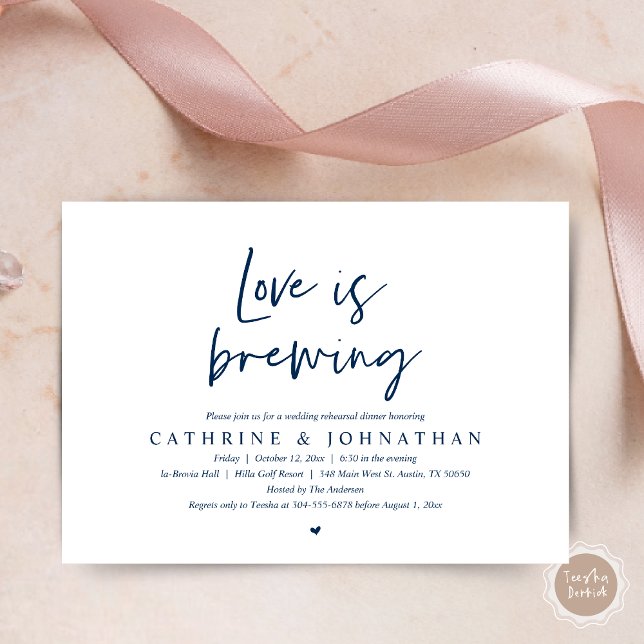 Kärlek brinner, Bröllop Rehearsal Dinner Invati Inbjudningar (Love is Brewing, Wedding Rehearsal Invitation Card, pdf, Beer Wine Party, in Navy Blue)