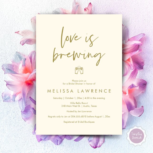 Kärlek brinner, Elegance Möhippa Beer Party Inbjudningar (Love is brewing, Modern Elegance Bridal Shower Beer Party Invitation Card, PDF, in Yellow Gold)