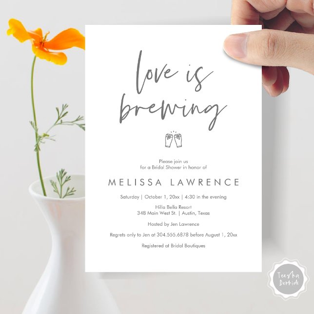 Kärlek brinner, Elegance Möhippa Beer Party Inbjudningar (Love is brewing, Modern Elegance Bridal Shower Beer Party Invitation Card, PDF, in Dark Grey)