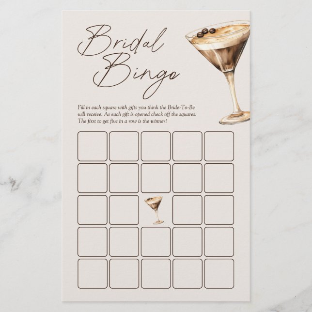 Kärlek brinner Espresso Martini Möhippa Bingo Game (Framsida)