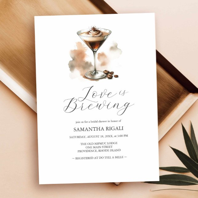 Kärlek brinner i Möhippan Espresso Martini Inbjudningar (Coffee bridal shower invitations espresso martini watercolor art simple and modern)