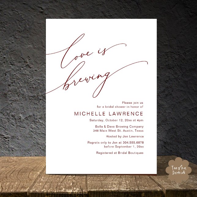 Kärlek brinner, Möhippa Party Firande Inbjudningar (Love is Brewing, Bridal Shower Beer Party Wine Tasting Invitation Card PDF Contemporary Burgundy Red)