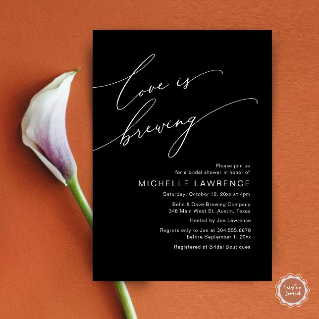 Kärlek brinner, Möhippa Party Firande Inbjudningar (Love is Brewing, Bridal Shower Beer Party Wine Tasting Invitation Card PDF Contemporary Black White)