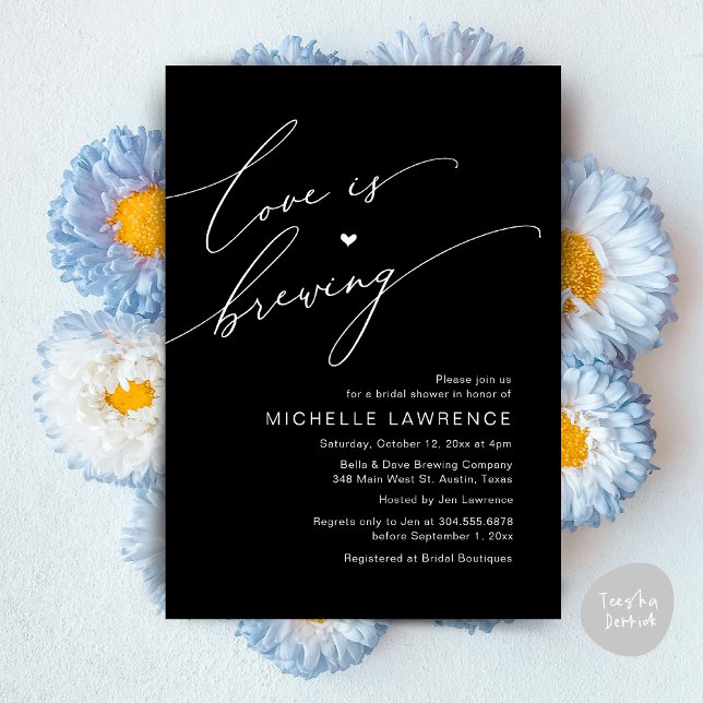 Kärlek brinner, Möhippa Party Firande Inbjudningar (Love is Brewing, Bridal Shower Beer Party Wine Tasting Invitation Card PDF Contemporary Black White)