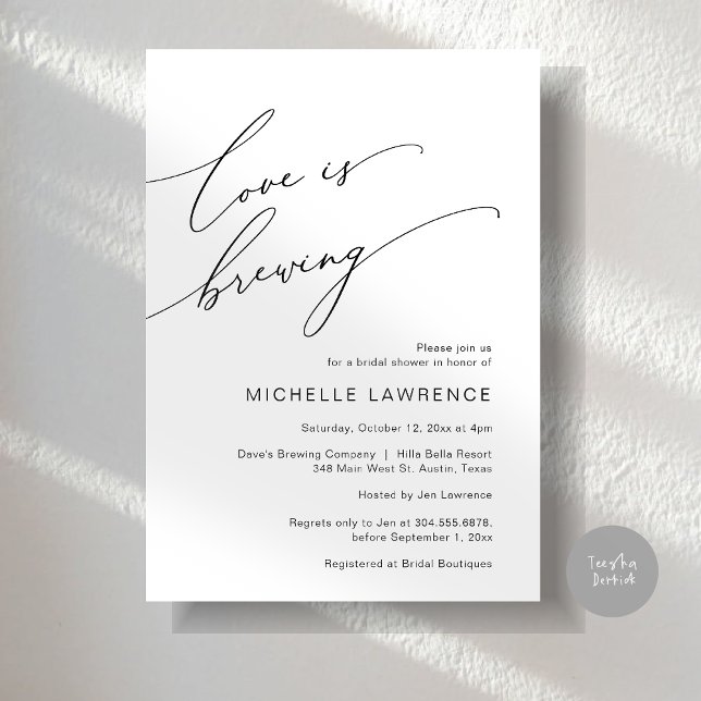 Kärlek brinner, Möhippa Party Firande Inbjudningar (Love is Brewing, Bridal Shower Party Celebration Invitation Card, PDF, White Black)