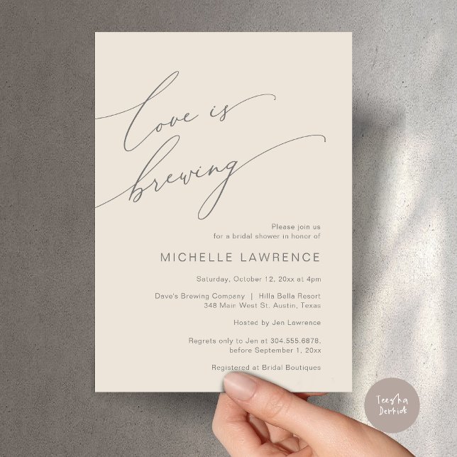 Kärlek brinner, Möhippa Party Firande Inbjudningar (Love is Brewing, Bridal Shower Party Celebration Invitation Card, PDF, Cream Grey)