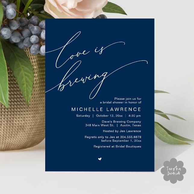 Kärlek brinner, Möhippa Party Firande Inbjudningar (Love is Brewing, Bridal Shower Party Beer Wine Tasting Romantic Invites Card Charm Navy Blue)
