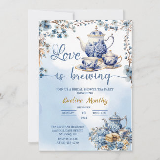 kärlek brinner party delft blue blommigt Chinoiser Inbjudningar